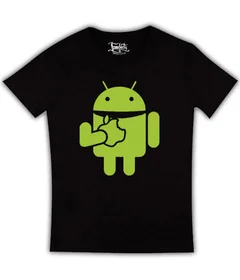 Прикольные футболки: Android кусающий яблока на черной